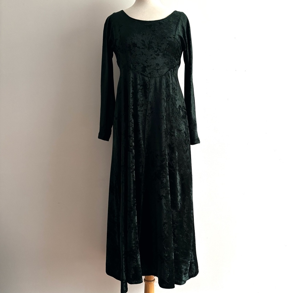 Vintage 1990s ALL THAT JAZZ Dark Green Crushed Velvet Midi Dress / 8 - Picture 3 of 13